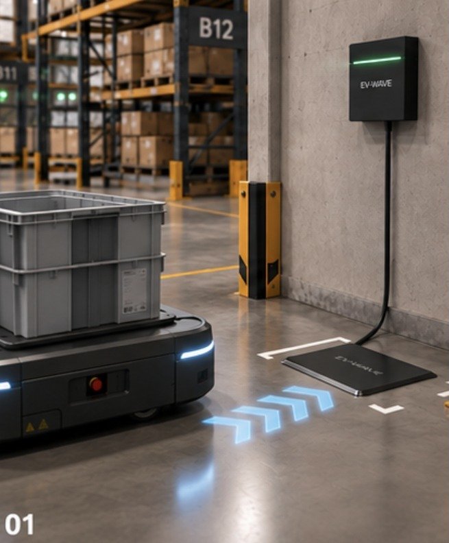 Étape 1 — Approche : le robot AMR se dirige vers son point de charge EV-WAVE